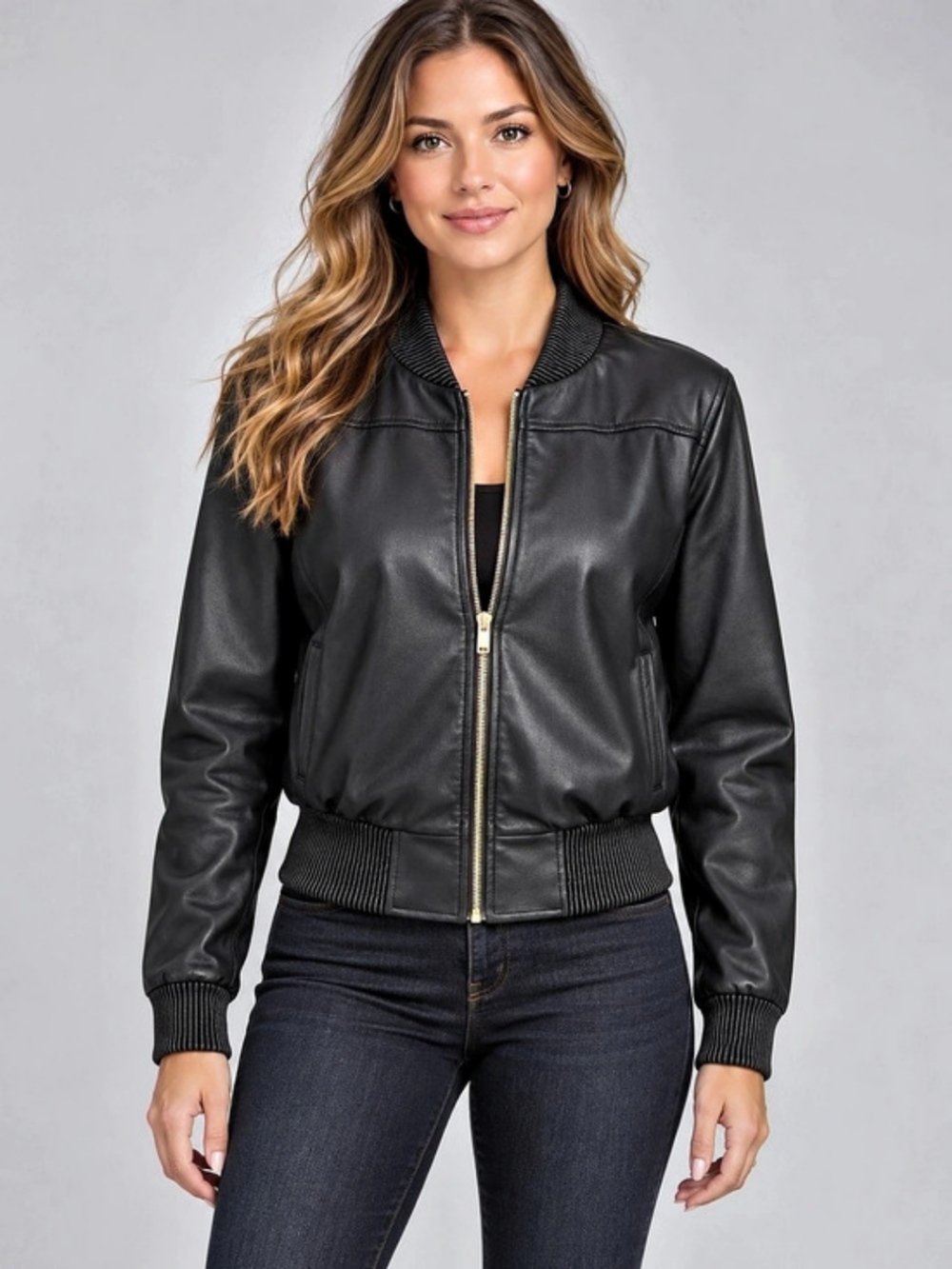 Tahari Women's Black Bomber Jacket Size Medium Like New